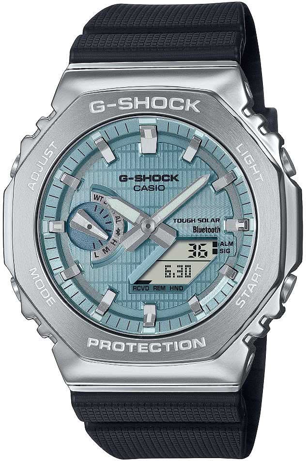 Reloj para hombre: correa negra, caja plateada, esfera azul, Tough Solar