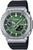 Reloj de hombre con esfera verde, caja plateada y correa negra