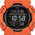 Primer plano grande de un reloj digital naranja con marco negro y la hora "10:58".
