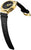 Pulsera para hombre, vista de 3/4: parte superior dorada y correa negra