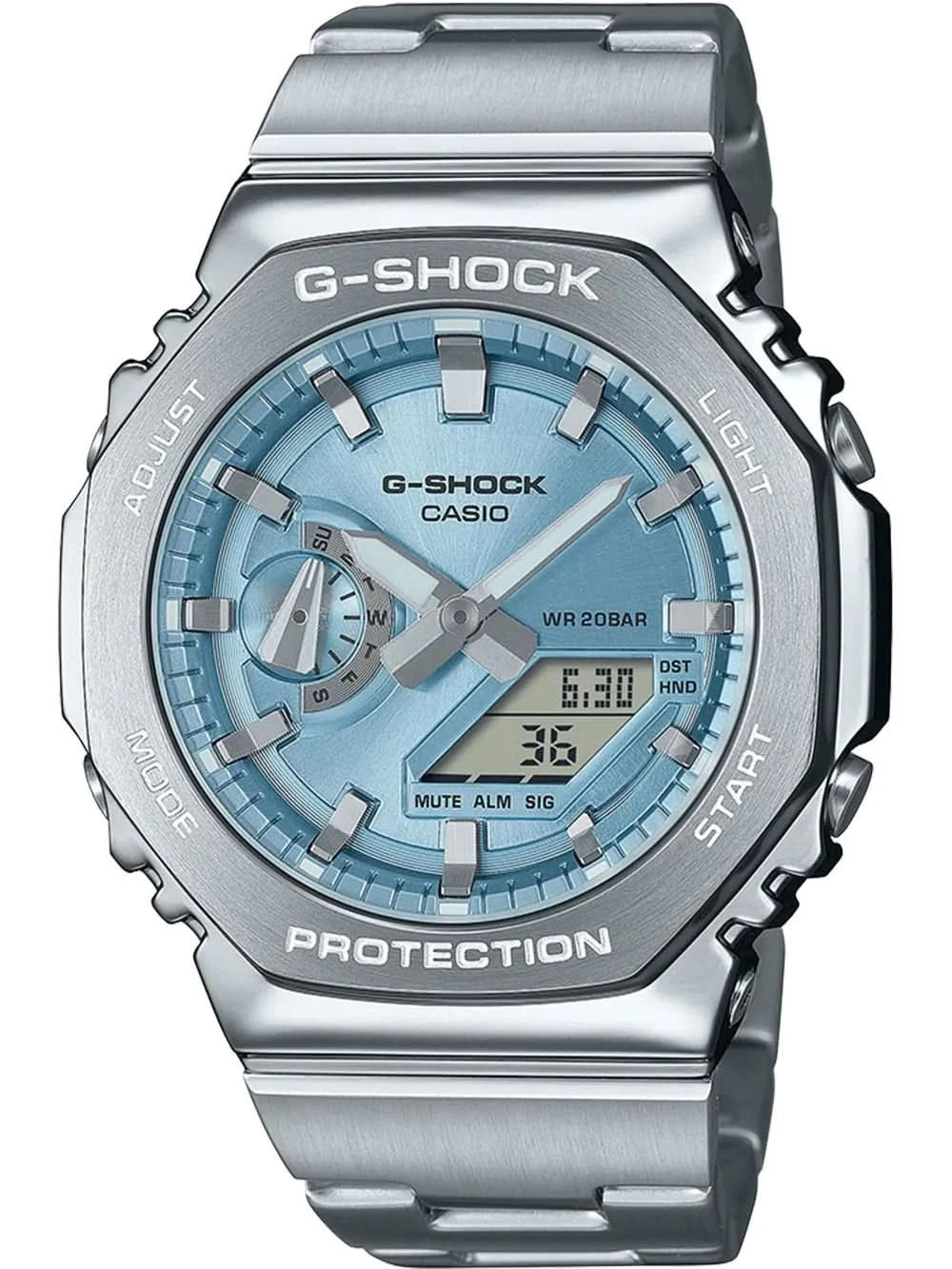 Reloj Casio G-Shock para hombre: esfera azul, correa de acero, caja octogonal