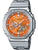 Pulsera de acero inoxidable para hombre con esfera naranja, subesferas y pantalla digital
