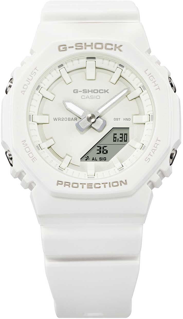 G-Shock Reloj para mujer con correa de caucho blanca, esfera redonda
