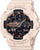 "Reloj de mujer con correa de plástico beige y esfera oscura, forma de caja redonda"