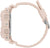 Reloj de mujer con pulsera de plástico beige, botones protectores laterales en la caja