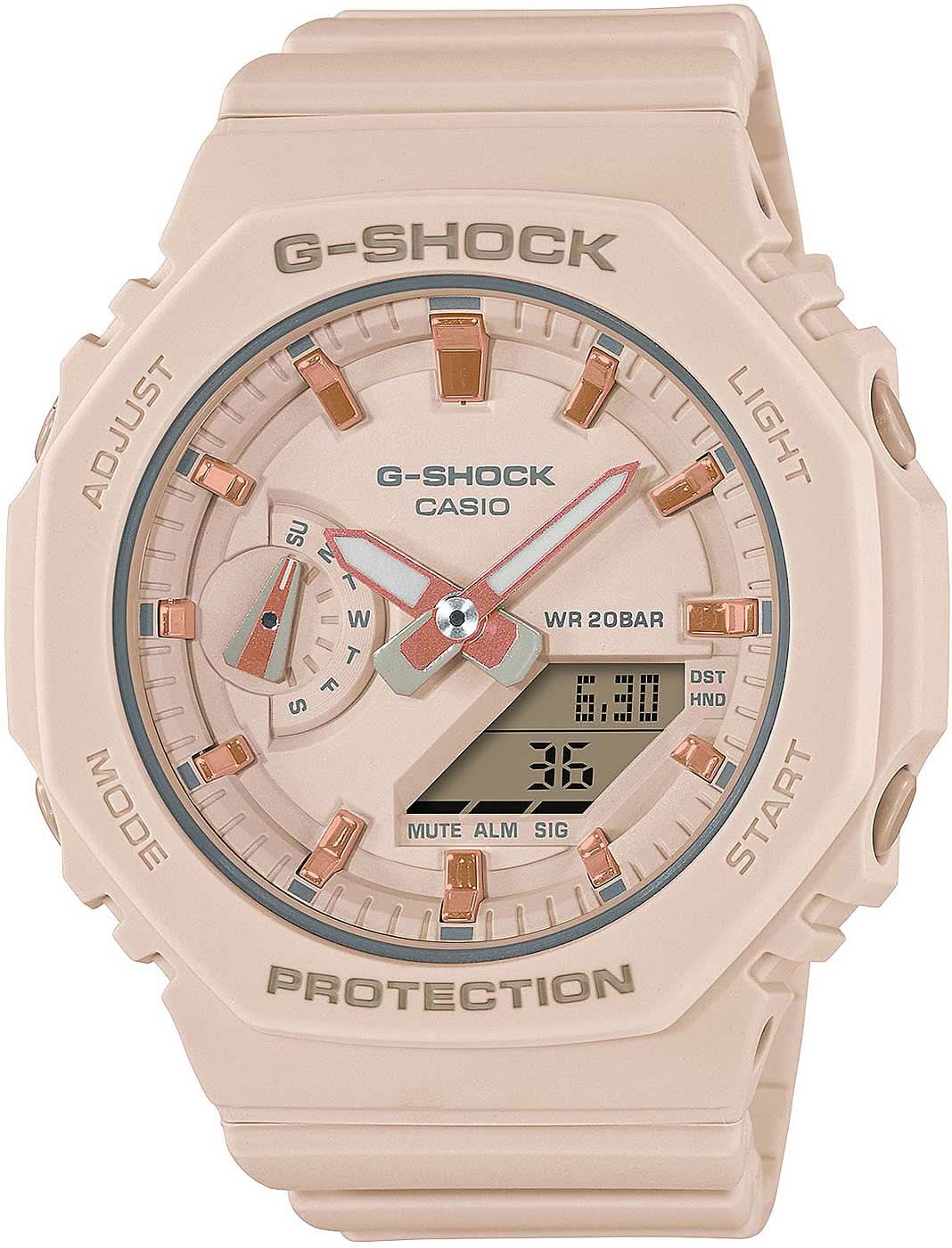 "Reloj de mujer con esfera G-Shock, correa rosa y carcasa protectora"