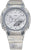 "Reloj de mujer con detalles plateados, esfera gris claro y pantalla digital."