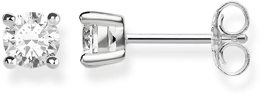 Pendientes de plata de ley 925 con piedra blanca redonda en bisel