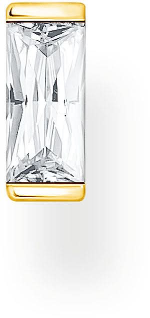 Pendiente individual con piedra transparente rectangular en montura dorada