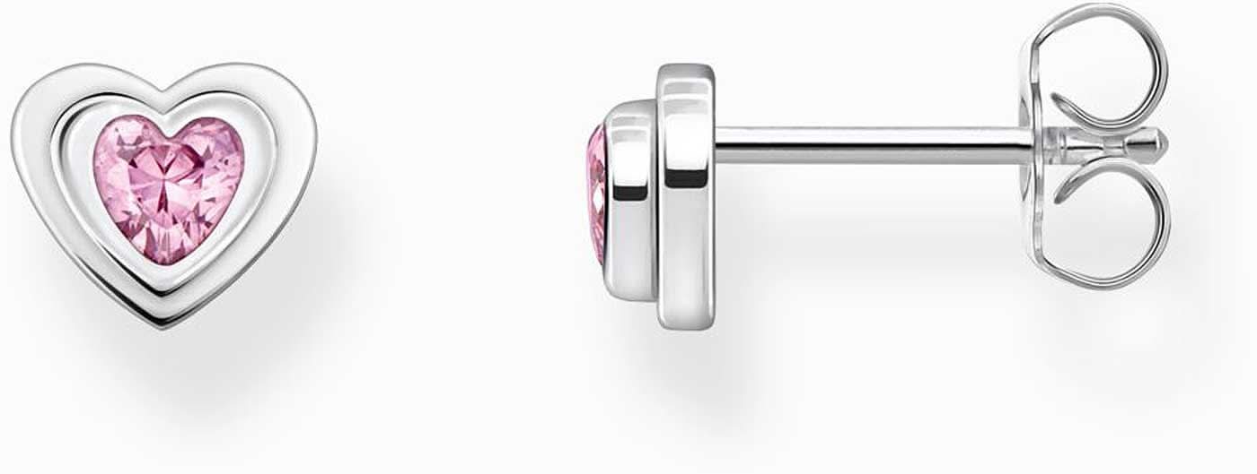 Pendientes de corazón plateados con piedras rosas en forma de corazón