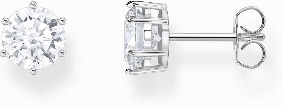 Pendientes plateados con gran circonita cúbica blanca de talla brillante