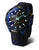 Reloj de hombre con esfera azul y manecillas luminosas, caja negra, correa azul