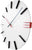 Reloj de pared con esfera blanca, índices de línea negros, manecilla roja y azul grisáceo