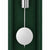 Reloj de pared verde con péndulo de bola blanco y varilla de péndulo de metal plateado