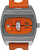 Reloj de hombre con caja de acero inoxidable plateado, correa naranja y pantalla digital