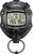 Cronómetro digital Casio, forma redonda negra con pantalla LCD y botones