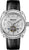 Reloj de hombre con correa de cuero negra y esfera plateada, movimiento automático visible