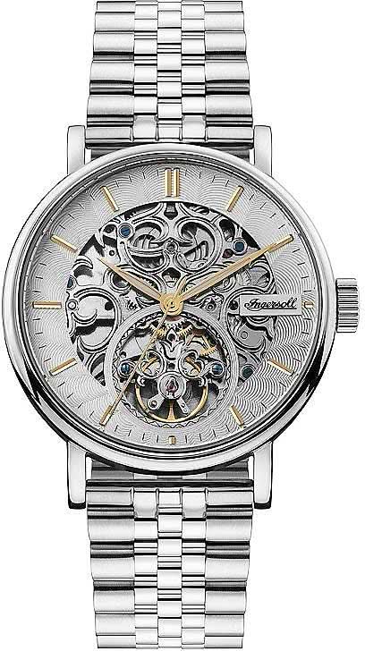 Reloj de hombre con esfera esqueleto plateada, movimiento automático y correa de metal
