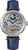 Reloj de hombre con correa de cuero azul y esfera plateada esqueleto, manecilla azul