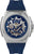 Reloj de hombre con correa de cuero azul y esfera esqueleto, caja de acero inoxidable
