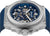 Reloj de hombre con esfera azul, movimiento esqueleto y protector de corona, caja de acero inoxidable