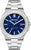 Reloj de hombre con correa de acero inoxidable, caja redonda y esfera azul, con visualización de fecha
