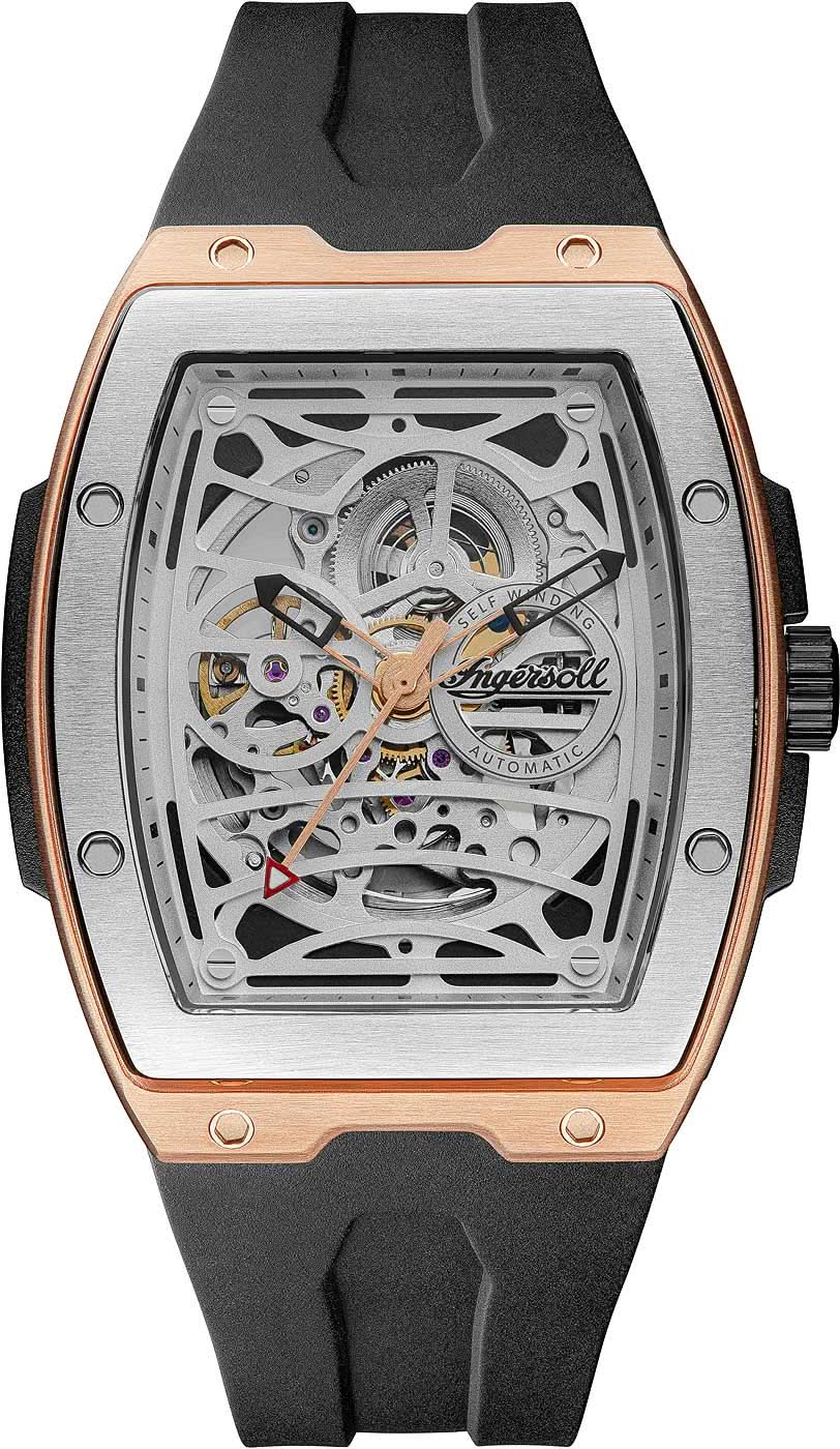 Reloj deportivo para hombre con esfera abierta, caja en tono oro rosa y correa de caucho negra.