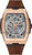 Reloj de hombre con correa de cuero marrón y esfera esqueleto abierta, bisel en oro rosa