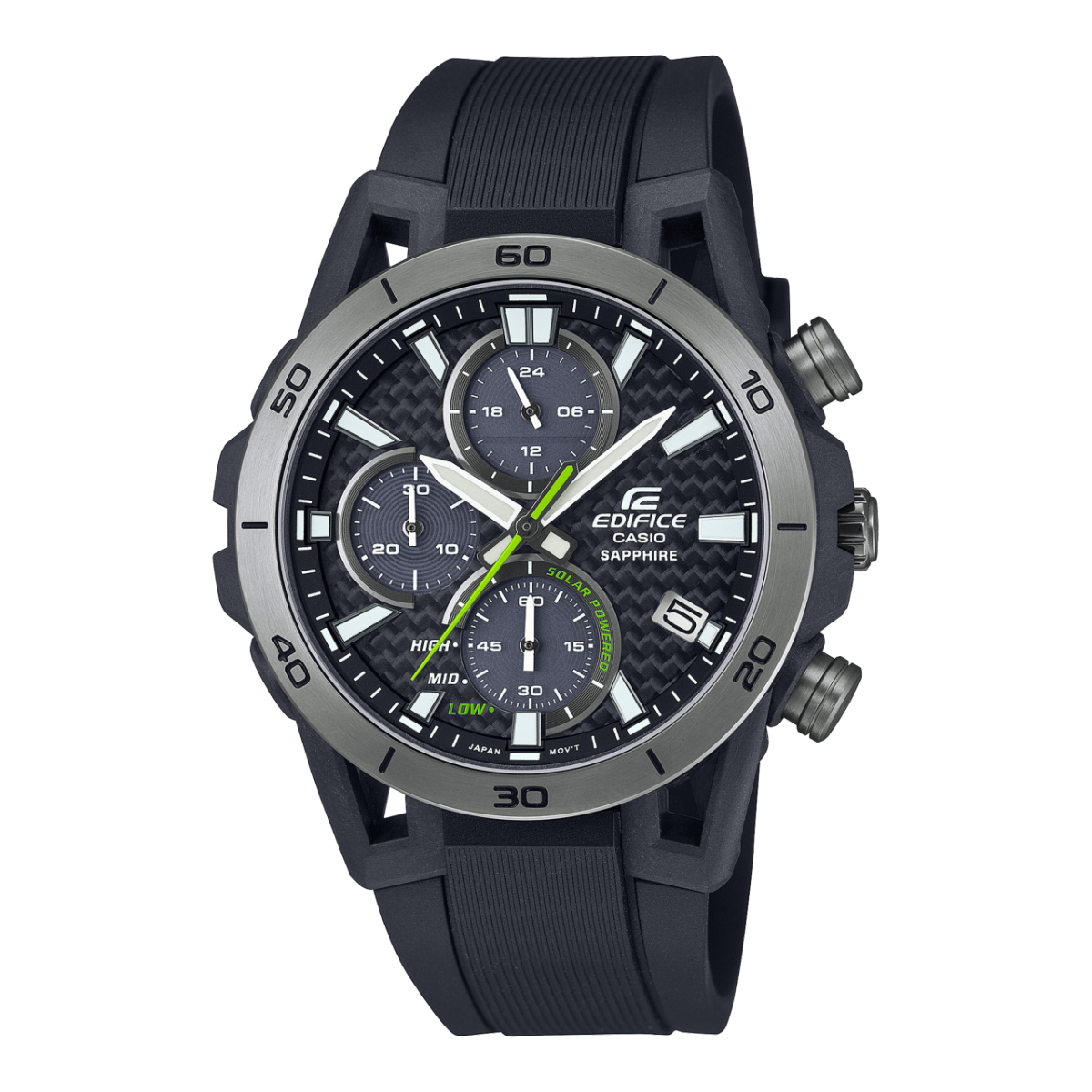 Casio Edifice Herrenuhr mit schwarzem Kautschukband und Carbon-Zifferblatt, Chronograph