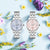 "Conjunto de reloj para mujer con pulsera de metal plateado: esfera azul y rosa"