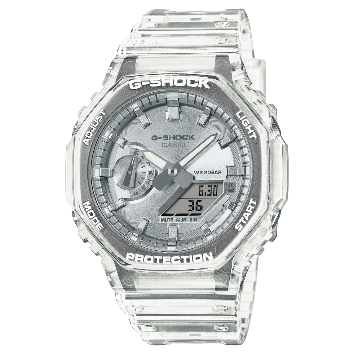 Casio GA-2100BM-7A8ER G-Shock Classic Ana-Digi Armbanduhr Transparent/Silberfarben • Transparentes Resin-Gehäuse • 20 bar