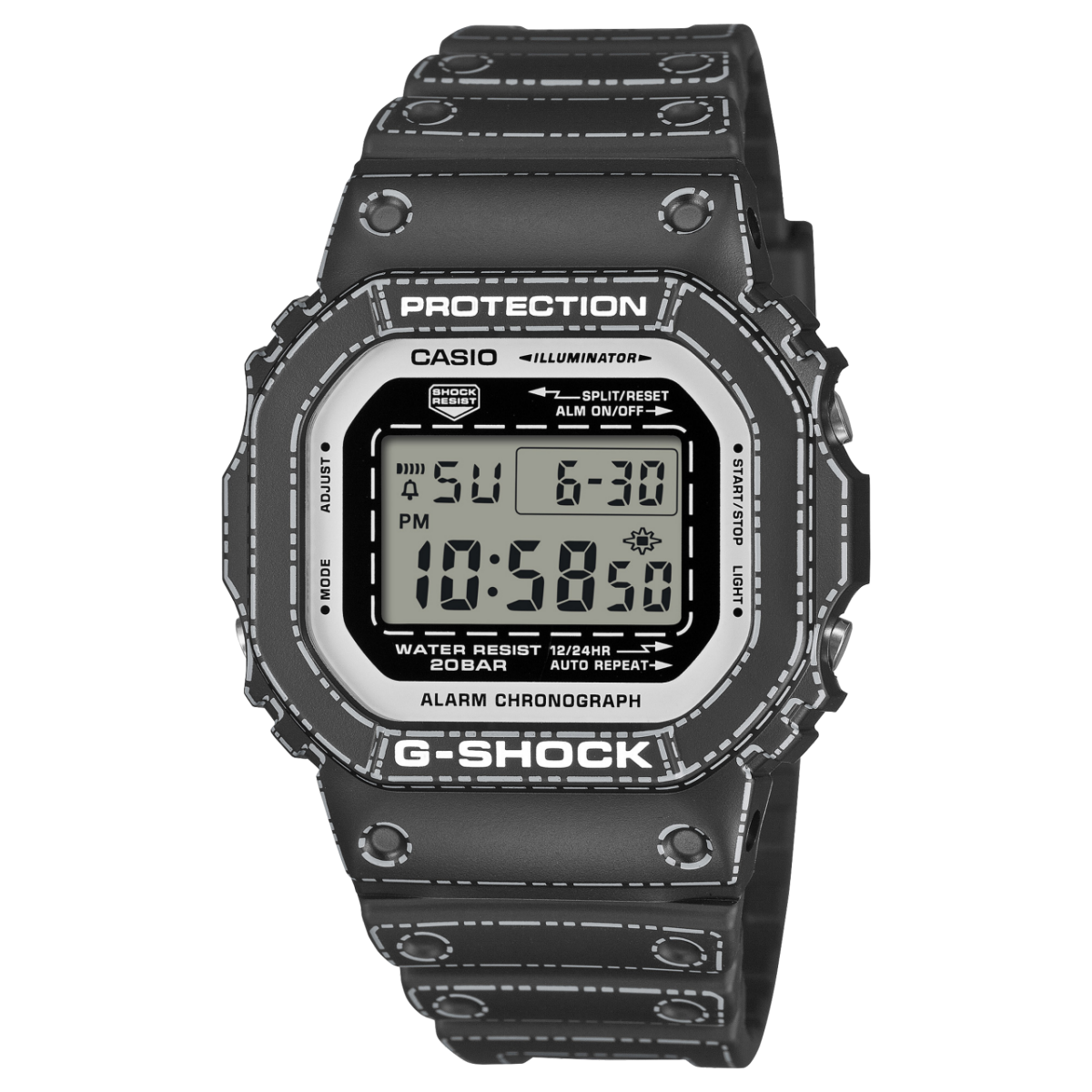 Digitale Casio G-Shock Herrenuhr mit schwarzem Silikonband und digitalem Display