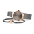 Reloj de mujer con esfera gris oscuro, bisel en oro rosa, correa milanesa con colgante de corazón