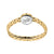 Reloj de mujer en tono dorado con esfera redonda blanca y correa de eslabones, vista lateral.
