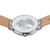 Reverso: Reloj de hombre con grabado de mapa del mundo, correa de cuero marrón, caja de acero inoxidable