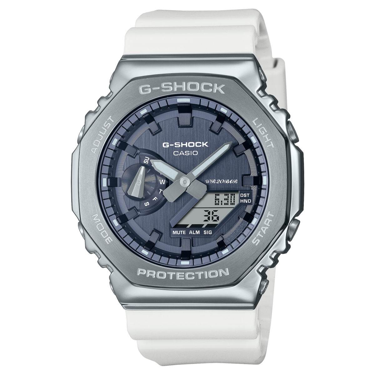 Casio GM-2100WS-7AER G-Shock Classic Herrenuhr Weiß • Metallverkleidung & Mineralglas • Stoßfest bis 20 bar