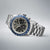 Reloj de hombre con correa de acero inoxidable, esfera de cronógrafo y bisel taquímetro azul