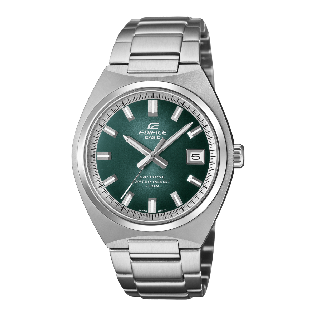 Herrenarmbanduhr mit grünem Zifferblatt, silbernem Edelstahlband, analogen Zeigern