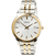 Reloj de pulsera para hombre con esfera blanca, agujas doradas y correa de acero en oro y plata