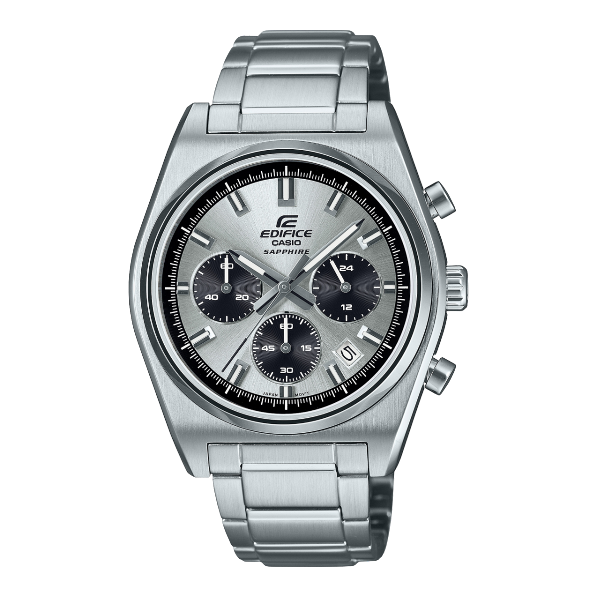 Casio Edifice Herrenuhr mit Edelstahlarmband und Chronograph, silbernes Zifferblatt