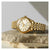 Reloj dorado para hombre con caja redonda, esfera blanca y correa de metal