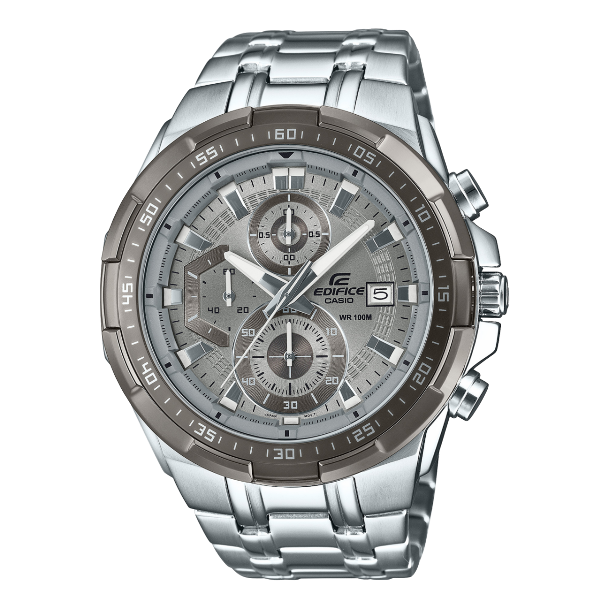 Herren-Chronograph Casio Edifice Uhr mit silbernem Edelstahlarmband und grauem Zifferblatt