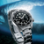 Pulsera de hombre con caja de acero inoxidable plateado y esfera negra, bisel de buceo resistente
