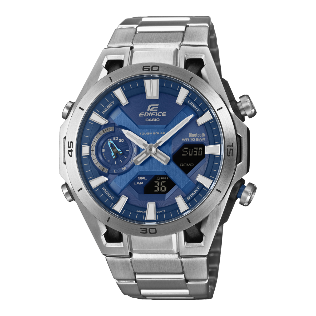 Casio EDIFICE Herrenuhr mit blauem Zifferblatt und Edelstahlarmband