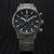 Reloj cronógrafo para hombre con esfera negra, tres subesferas, brazalete de acero inoxidable