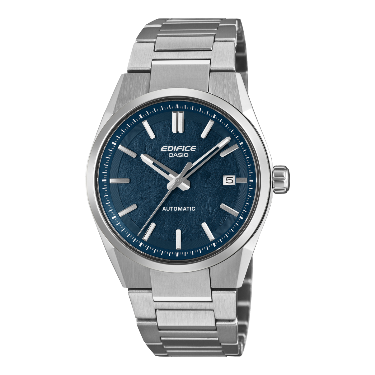 Edifice Herrenuhr: blaues Zifferblatt, Edelstahlarmband, Automatik-Design