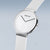 Reloj de hombre con esfera redonda blanca y correa de cuero blanca, caja plateada