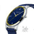 Reloj para hombre, diseño ultrafino de 5,6 mm: esfera azul, detalles amarillos, correa de tela azul