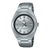 Silberne Herrenarmbanduhr mit rundem Zifferblatt und Metallarmband, Saphirglas