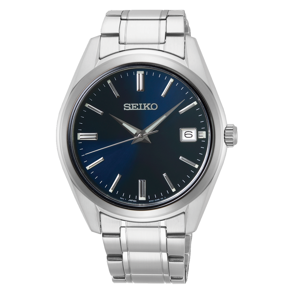 Reloj de hombre SEIKO con correa de acero inoxidable plateado y esfera azul